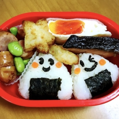 ニコちゃん可愛い♪と子どもが喜んで持って行きました(^^)
完食してくれるかな☆
また作ります！